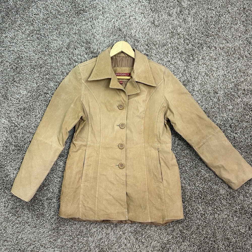 Vintage Y2K Jennyfer J 100% Leather Womans Jacket Lined Large Brown 90s